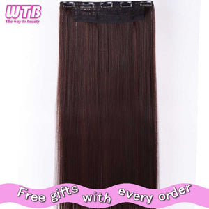 WTB 100cm 5 Clip In Hair Extension Heat Resistant Long Straight Black Fake Hairpiece for Women Natural Synthetic Hair 5 Sizes