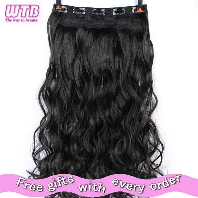 WTB 100cm 5 Clip In Hair Extension Heat Resistant Long Straight Black Fake Hairpiece for Women Natural Synthetic Hair 5 Sizes