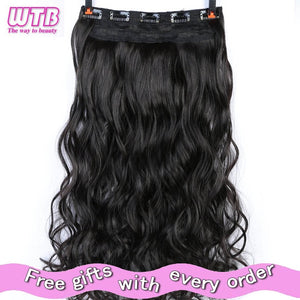 WTB 100cm 5 Clip In Hair Extension Heat Resistant Long Straight Black Fake Hairpiece for Women Natural Synthetic Hair 5 Sizes
