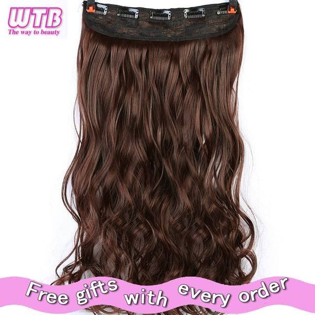 WTB 100cm 5 Clip In Hair Extension Heat Resistant Long Straight Black Fake Hairpiece for Women Natural Synthetic Hair 5 Sizes