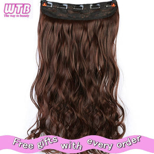 WTB 100cm 5 Clip In Hair Extension Heat Resistant Long Straight Black Fake Hairpiece for Women Natural Synthetic Hair 5 Sizes