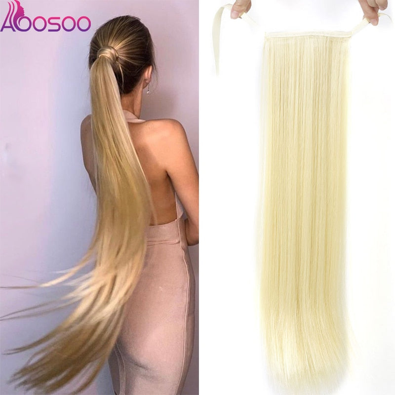 Long Silky Straight Ponytails Clip In Synthetic Pony Tail Heat Resistant Fake Hair Extension wrap round hairpiece 18-32 inch