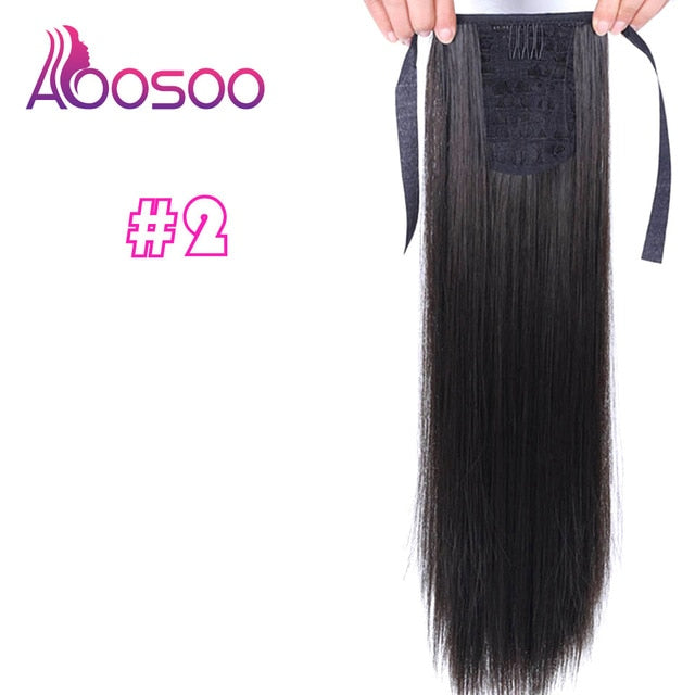 Long Silky Straight Ponytails Clip In Synthetic Pony Tail Heat Resistant Fake Hair Extension wrap round hairpiece 18-32 inch