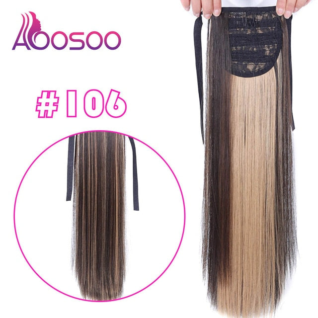 Long Silky Straight Ponytails Clip In Synthetic Pony Tail Heat Resistant Fake Hair Extension wrap round hairpiece 18-32 inch