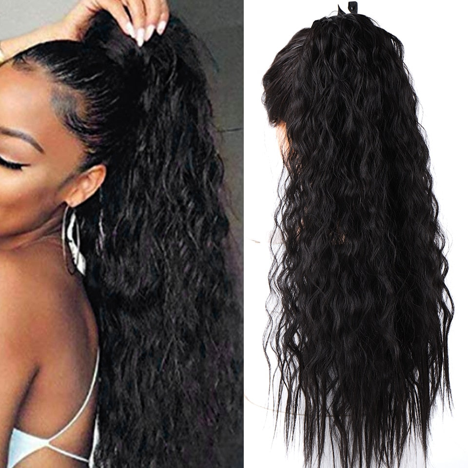 WTB Long Corn Curly Fake Hair Pieces Drawstring Ponytail Extensions for Women Synthetic High Temperature Fiber Hair Extensions