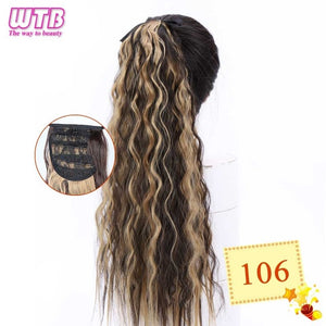WTB Long Corn Curly Fake Hair Pieces Drawstring Ponytail Extensions for Women Synthetic High Temperature Fiber Hair Extensions