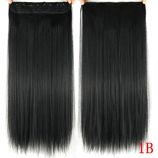 Soowee Long Straight Women Clip in Hair Extensions Black Brown High Tempreture Synthetic Hair Piece
