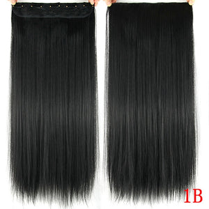 Soowee Long Straight Women Clip in Hair Extensions Black Brown High Tempreture Synthetic Hair Piece
