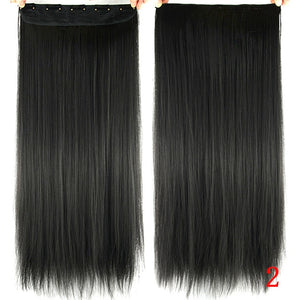 Soowee Long Straight Women Clip in Hair Extensions Black Brown High Tempreture Synthetic Hair Piece