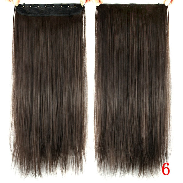 Soowee Long Straight Women Clip in Hair Extensions Black Brown High Tempreture Synthetic Hair Piece