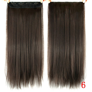 Soowee Long Straight Women Clip in Hair Extensions Black Brown High Tempreture Synthetic Hair Piece