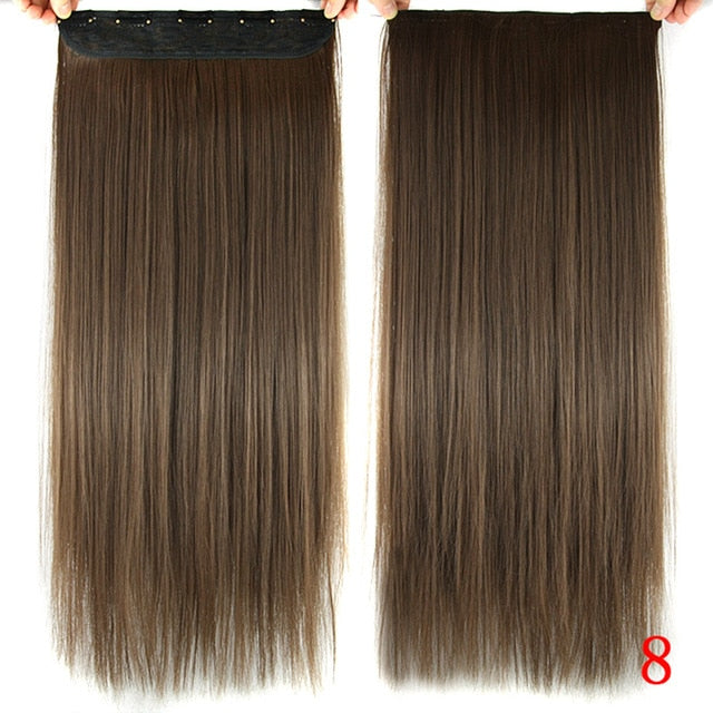 Soowee Long Straight Women Clip in Hair Extensions Black Brown High Tempreture Synthetic Hair Piece
