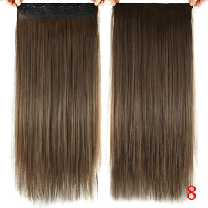 Soowee Long Straight Women Clip in Hair Extensions Black Brown High Tempreture Synthetic Hair Piece