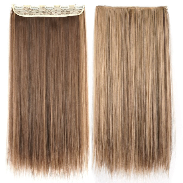Soowee Long Straight Women Clip in Hair Extensions Black Brown High Tempreture Synthetic Hair Piece