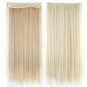 Soowee Long Straight Women Clip in Hair Extensions Black Brown High Tempreture Synthetic Hair Piece