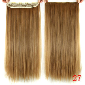 Soowee Long Straight Women Clip in Hair Extensions Black Brown High Tempreture Synthetic Hair Piece