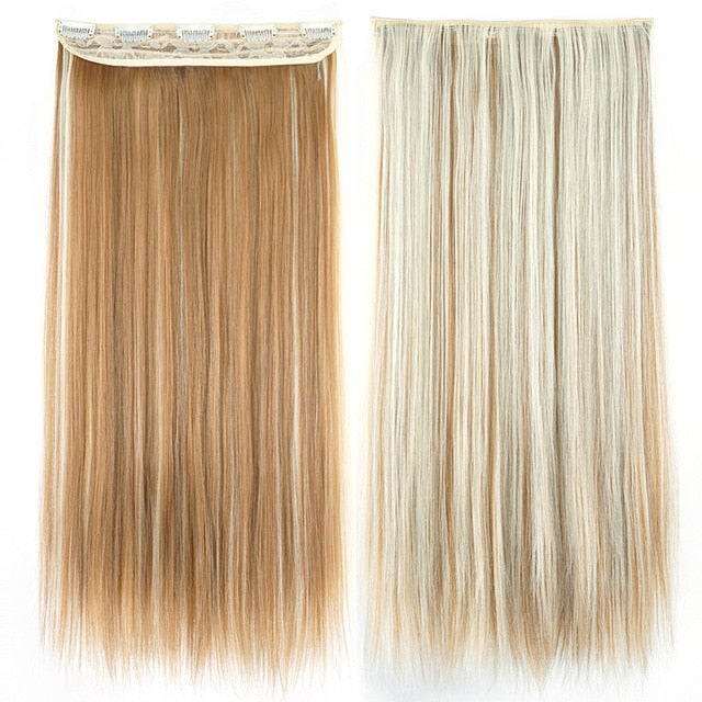 Soowee Long Straight Women Clip in Hair Extensions Black Brown High Tempreture Synthetic Hair Piece