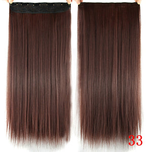 Soowee Long Straight Women Clip in Hair Extensions Black Brown High Tempreture Synthetic Hair Piece
