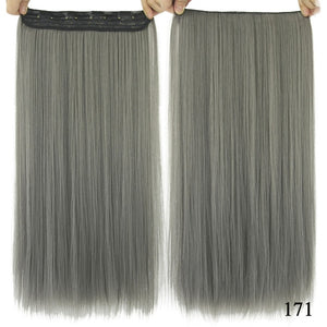 Soowee Long Straight Women Clip in Hair Extensions Black Brown High Tempreture Synthetic Hair Piece