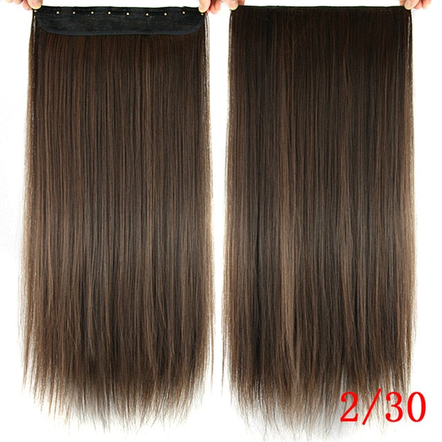 Soowee Long Straight Women Clip in Hair Extensions Black Brown High Tempreture Synthetic Hair Piece