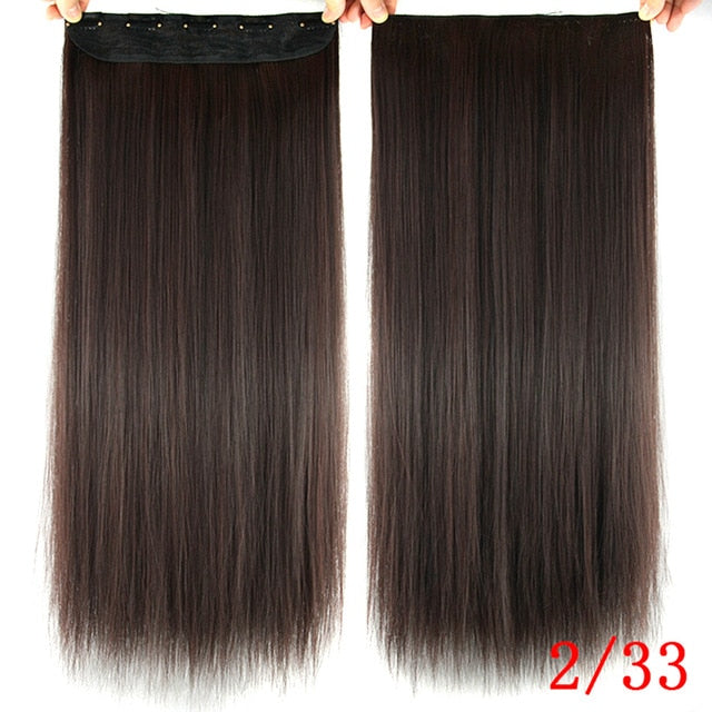 Soowee Long Straight Women Clip in Hair Extensions Black Brown High Tempreture Synthetic Hair Piece