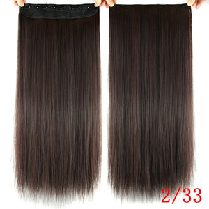 Soowee Long Straight Women Clip in Hair Extensions Black Brown High Tempreture Synthetic Hair Piece