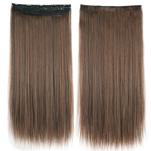 Soowee Long Straight Women Clip in Hair Extensions Black Brown High Tempreture Synthetic Hair Piece
