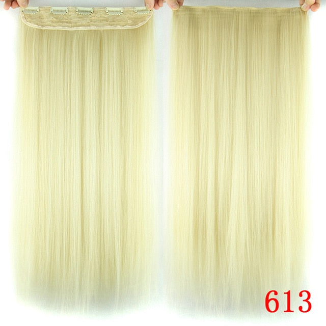 Soowee Long Straight Women Clip in Hair Extensions Black Brown High Tempreture Synthetic Hair Piece