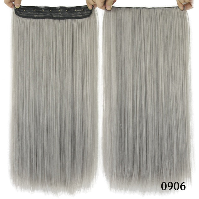 Soowee Long Straight Women Clip in Hair Extensions Black Brown High Tempreture Synthetic Hair Piece
