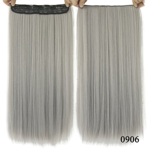 Soowee Long Straight Women Clip in Hair Extensions Black Brown High Tempreture Synthetic Hair Piece