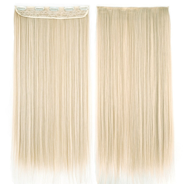 Soowee Long Straight Women Clip in Hair Extensions Black Brown High Tempreture Synthetic Hair Piece