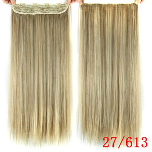 Soowee Long Straight Women Clip in Hair Extensions Black Brown High Tempreture Synthetic Hair Piece