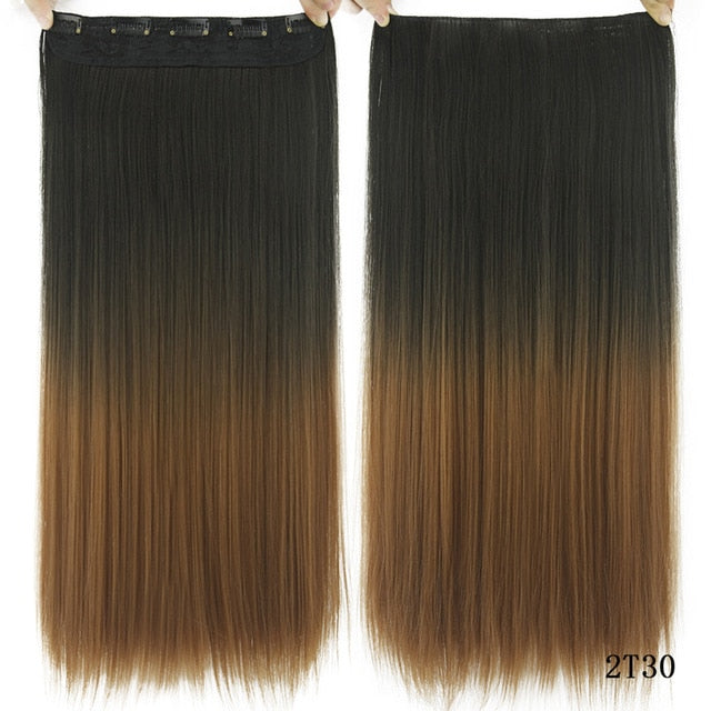 Soowee Long Straight Women Clip in Hair Extensions Black Brown High Tempreture Synthetic Hair Piece