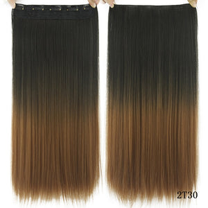 Soowee Long Straight Women Clip in Hair Extensions Black Brown High Tempreture Synthetic Hair Piece