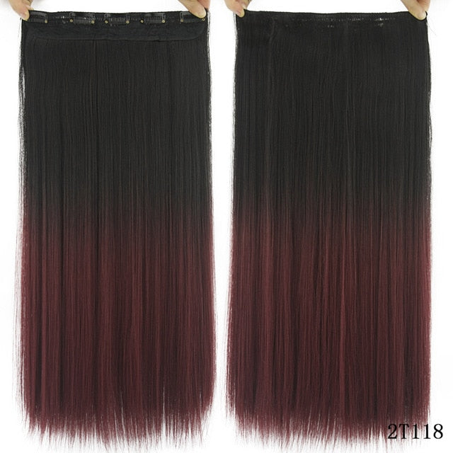 Soowee Long Straight Women Clip in Hair Extensions Black Brown High Tempreture Synthetic Hair Piece