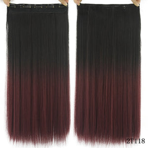 Soowee Long Straight Women Clip in Hair Extensions Black Brown High Tempreture Synthetic Hair Piece