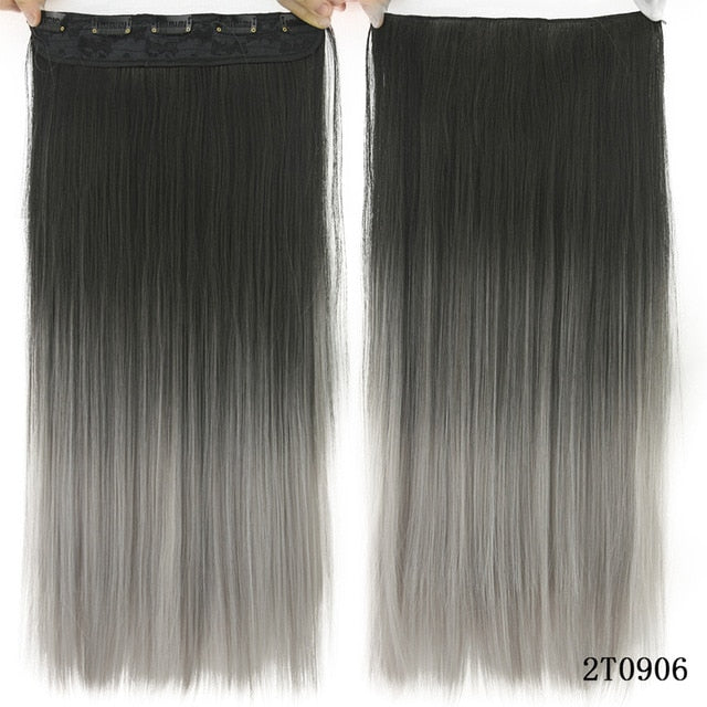 Soowee Long Straight Women Clip in Hair Extensions Black Brown High Tempreture Synthetic Hair Piece