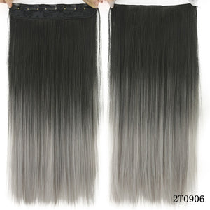 Soowee Long Straight Women Clip in Hair Extensions Black Brown High Tempreture Synthetic Hair Piece