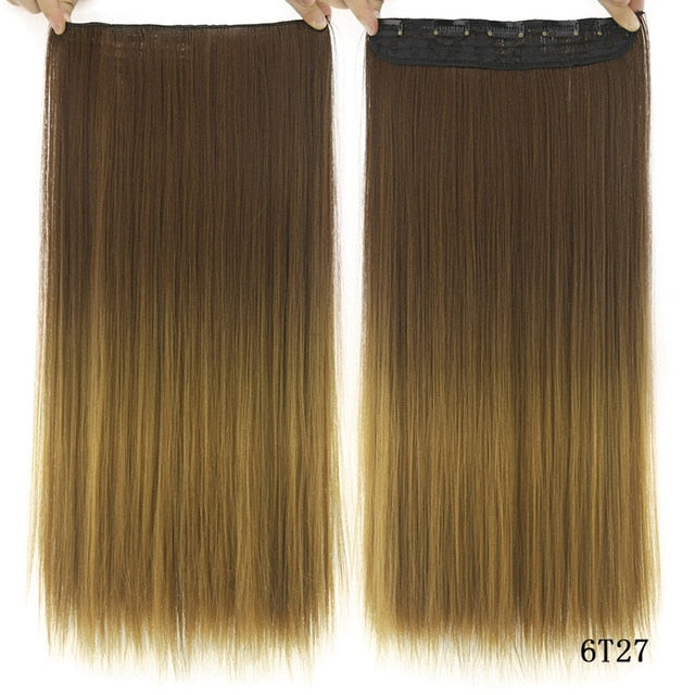 Soowee Long Straight Women Clip in Hair Extensions Black Brown High Tempreture Synthetic Hair Piece