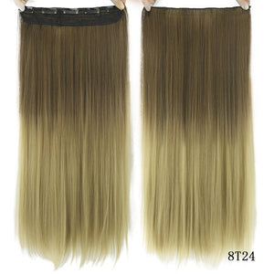 Soowee Long Straight Women Clip in Hair Extensions Black Brown High Tempreture Synthetic Hair Piece