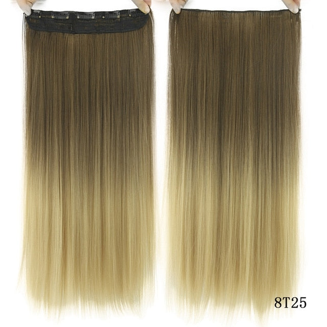 Soowee Long Straight Women Clip in Hair Extensions Black Brown High Tempreture Synthetic Hair Piece
