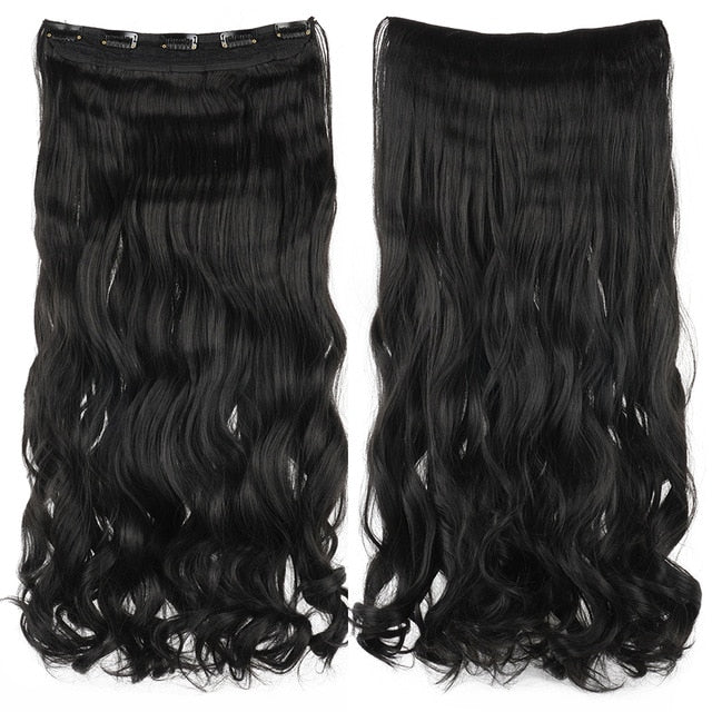 Soowee Long Straight Women Clip in Hair Extensions Black Brown High Tempreture Synthetic Hair Piece