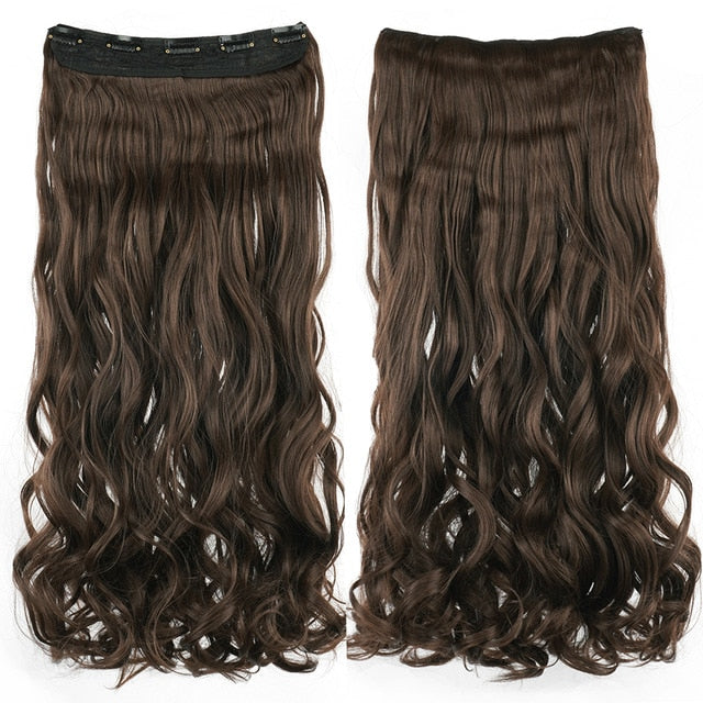 Soowee Long Straight Women Clip in Hair Extensions Black Brown High Tempreture Synthetic Hair Piece