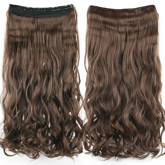 Soowee Long Straight Women Clip in Hair Extensions Black Brown High Tempreture Synthetic Hair Piece