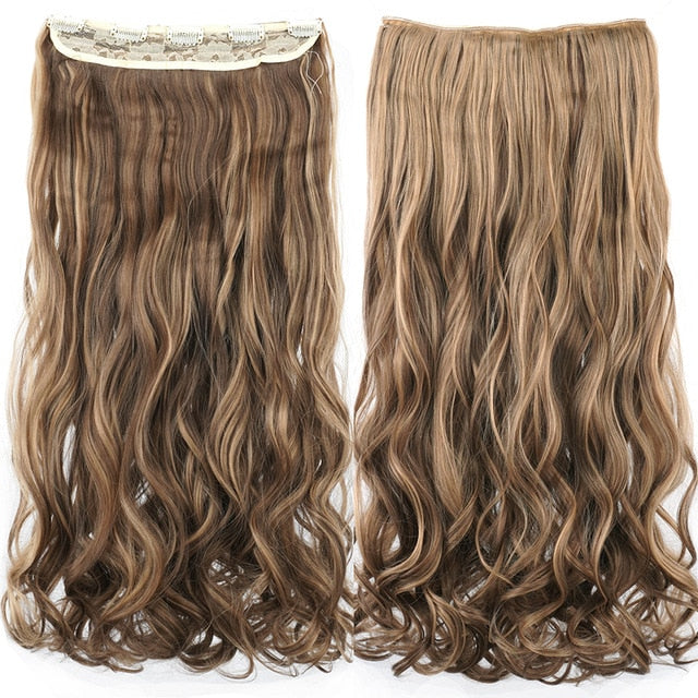 Soowee Long Straight Women Clip in Hair Extensions Black Brown High Tempreture Synthetic Hair Piece