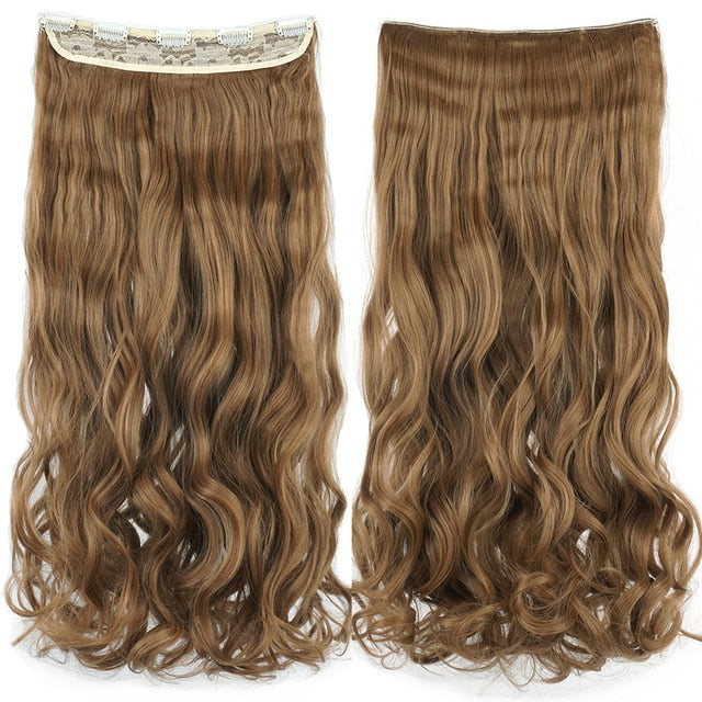 Soowee Long Straight Women Clip in Hair Extensions Black Brown High Tempreture Synthetic Hair Piece