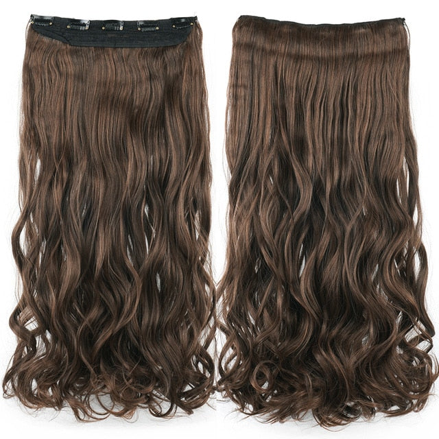 Soowee Long Straight Women Clip in Hair Extensions Black Brown High Tempreture Synthetic Hair Piece