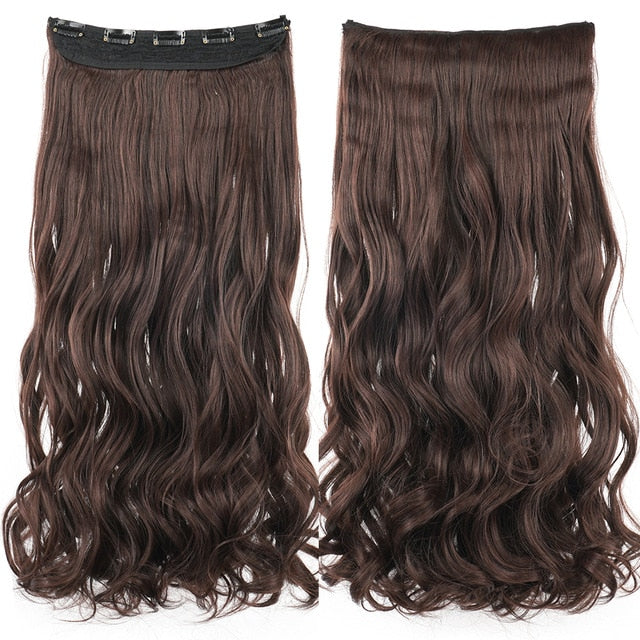 Soowee Long Straight Women Clip in Hair Extensions Black Brown High Tempreture Synthetic Hair Piece