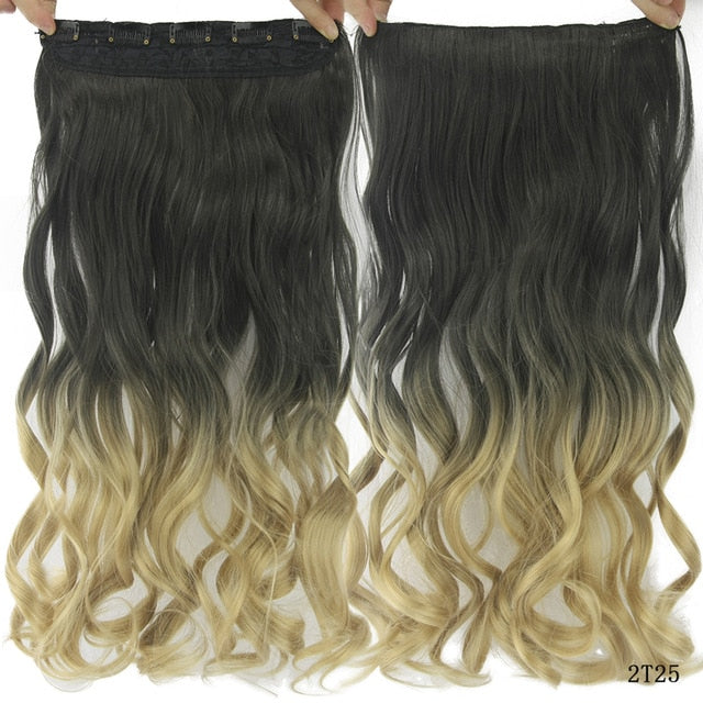 Soowee Long Straight Women Clip in Hair Extensions Black Brown High Tempreture Synthetic Hair Piece