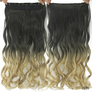 Soowee Long Straight Women Clip in Hair Extensions Black Brown High Tempreture Synthetic Hair Piece